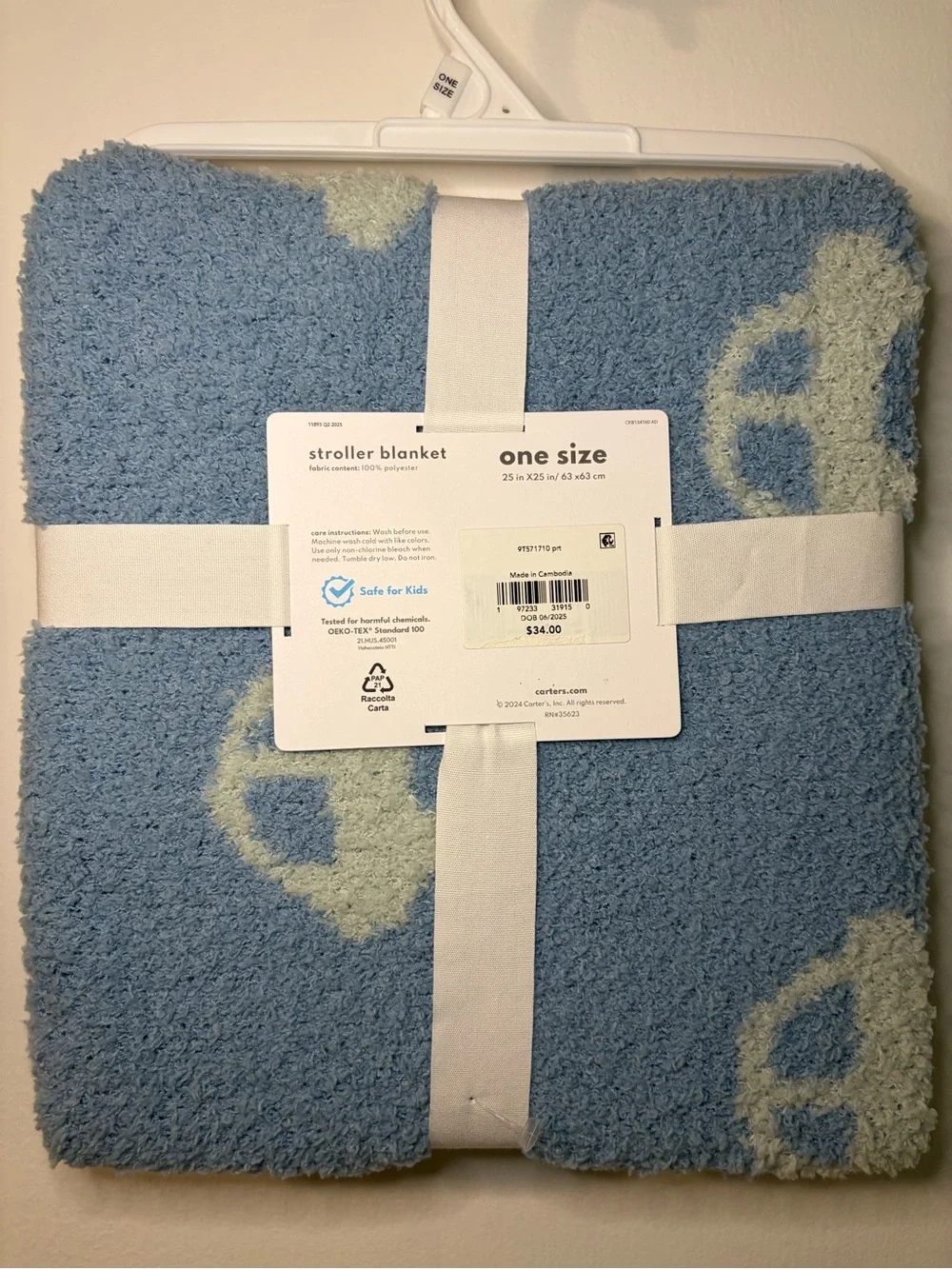 Carter’s Blue Plush Baby Blanket - Soft Cozy Stroller Blanket